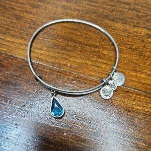 Alex and Ani Silver Bracelet with Teal Teardrop Charm